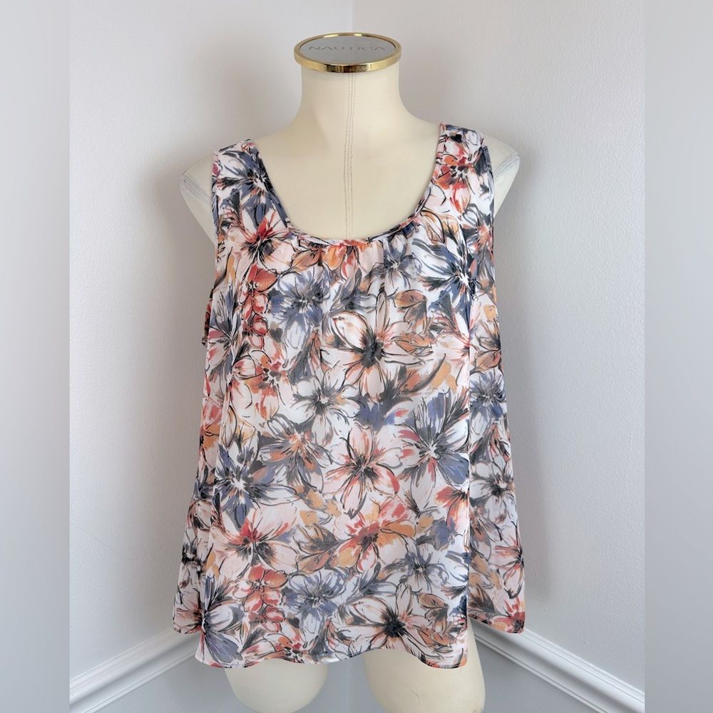 LOFT Petites Sleeveless Floral Top Open Back | Size Large Petite